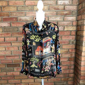 Chico's Silk Semi-Sheer Black Long Sleeve Top